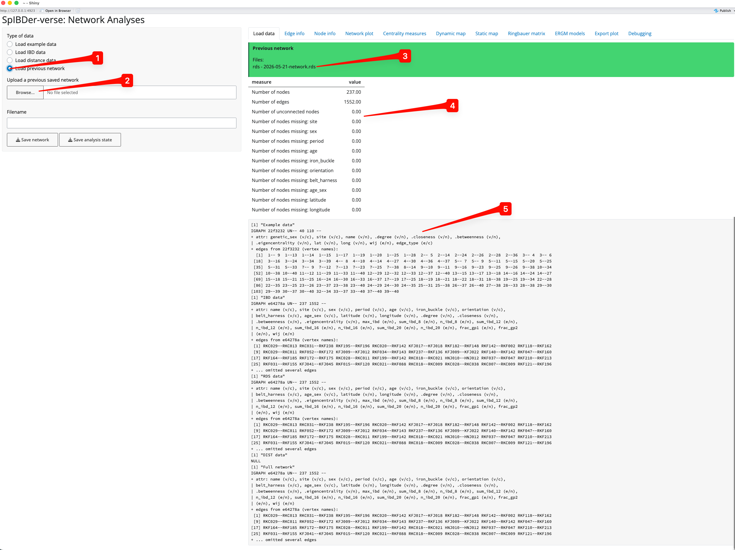 Figure 3: Load Data Tab - Load previous network mode.