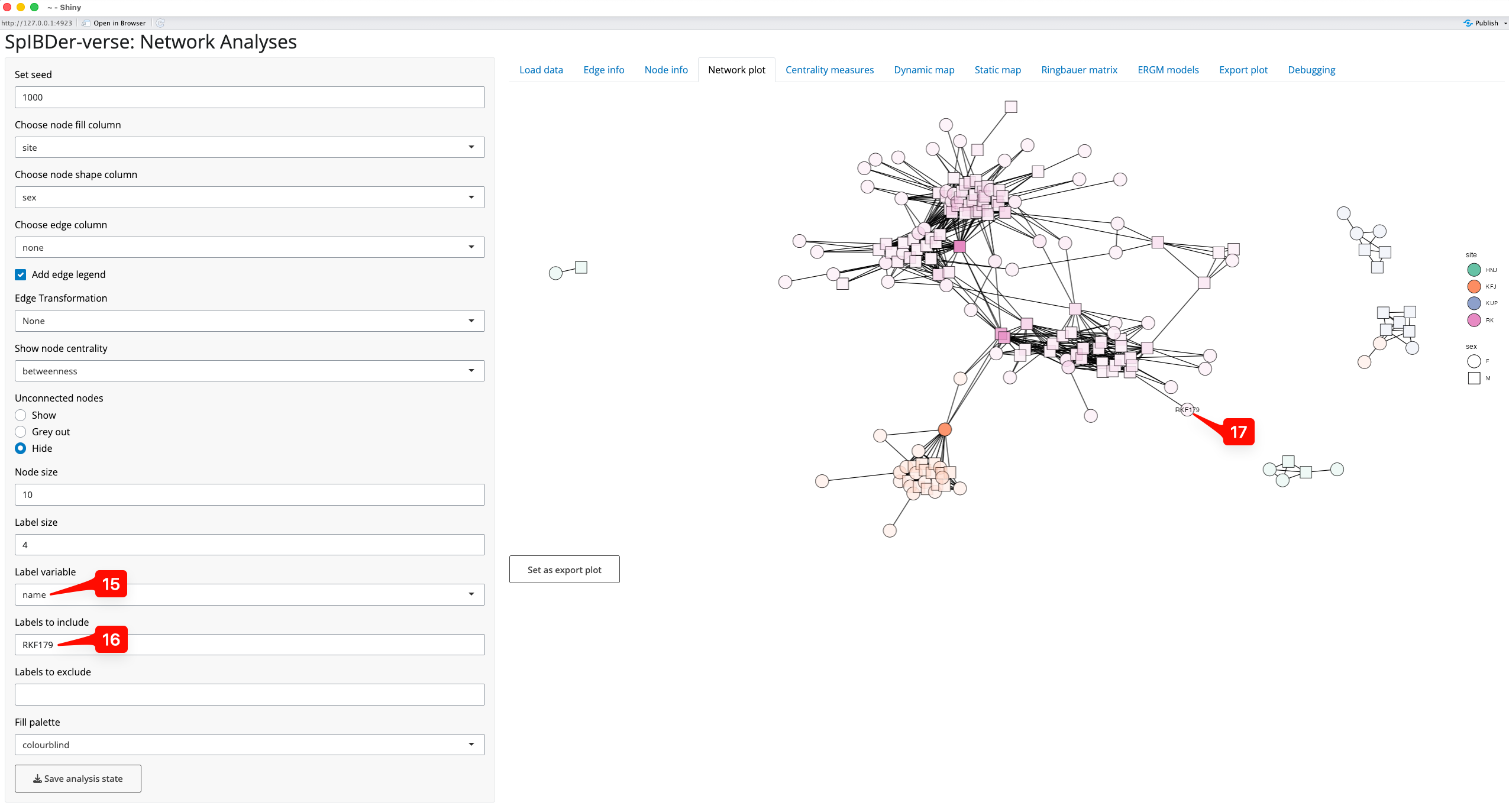 Figure 11: Network plot Tab - finding an individual by name.