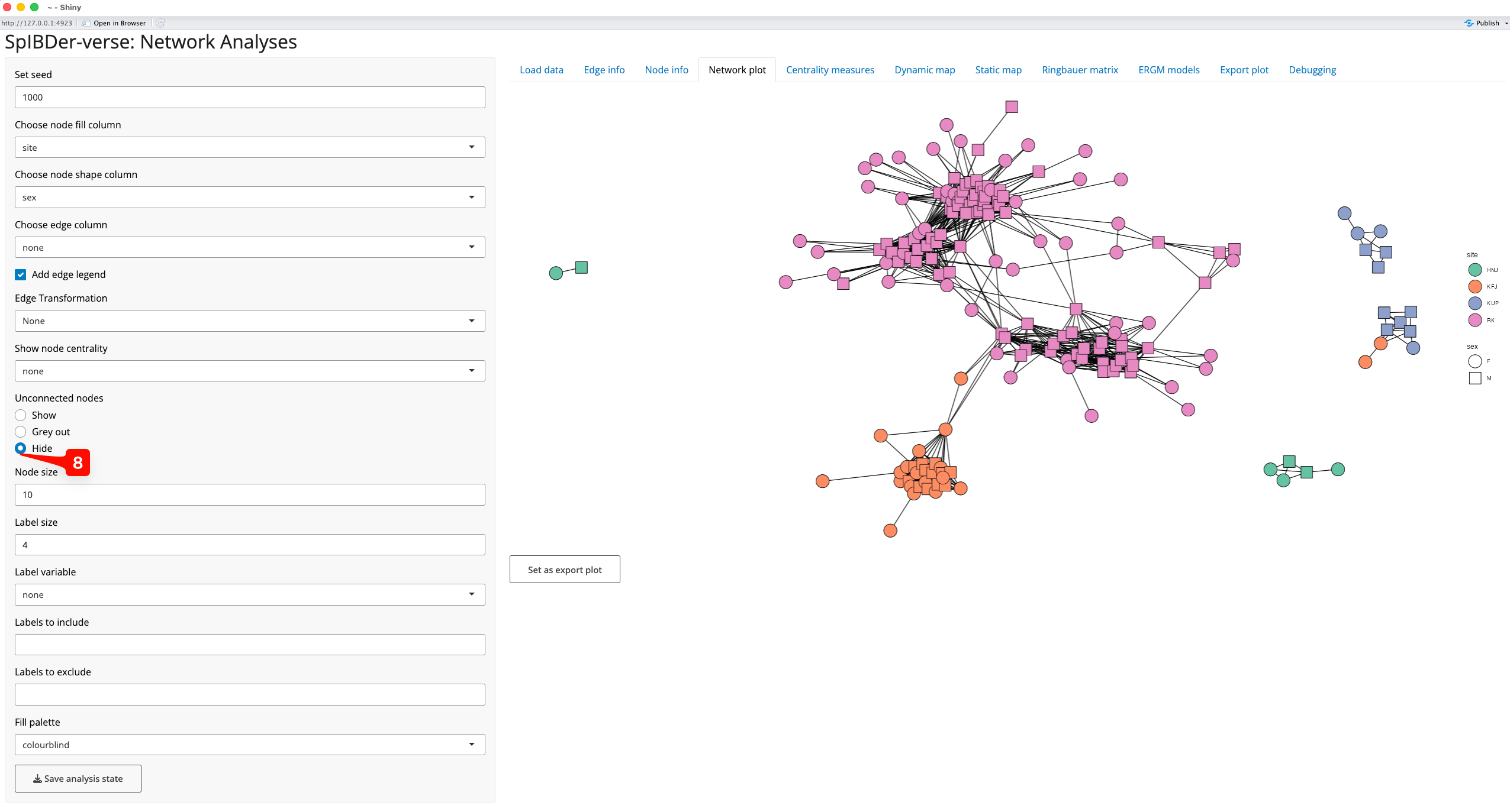 Figure 9: Network plot Tab - removing unconnected nodes.
